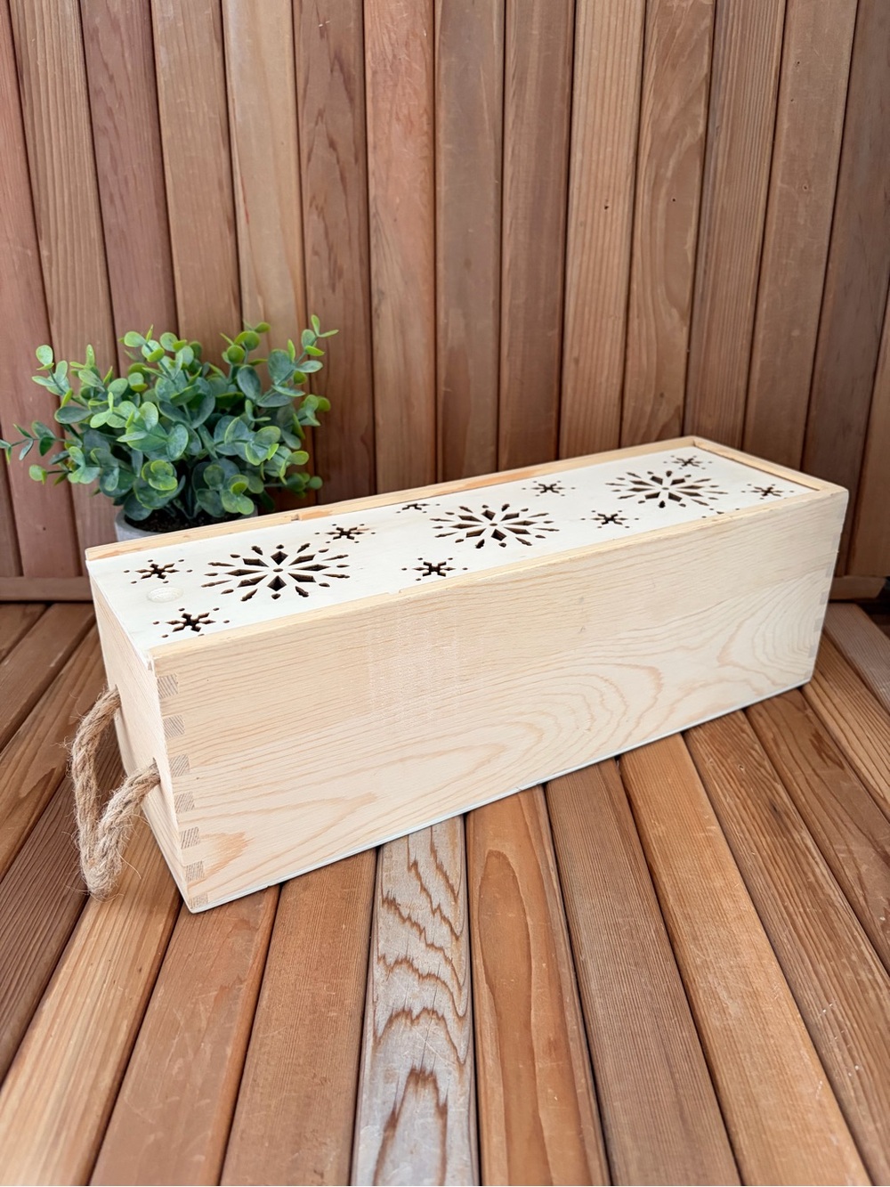 Wine Storage + Gift Box in Natural Light Wood with Decorative Cutout Design,